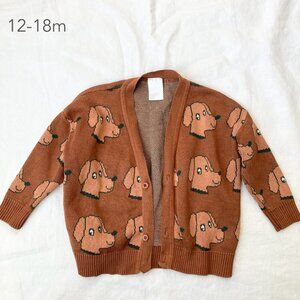 💙2/$25 Tiny Cottons 12-18 Months Baby Toddler Brown Dog Cardigan